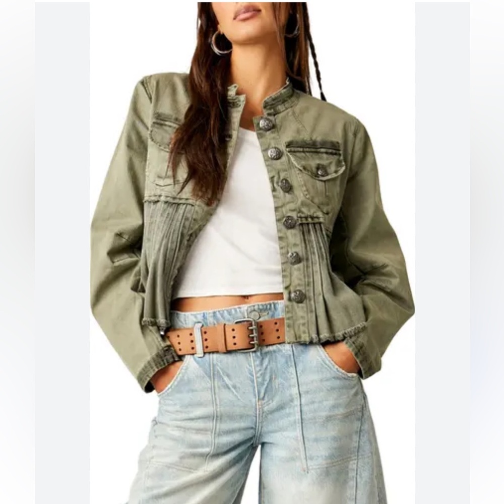 NWT XS Free People Cassidy Olive Denim Jacket